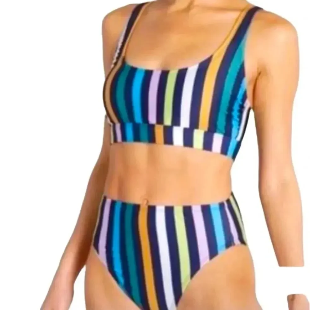 Modcloth Retro Striped High Waisted Bikini Set Swim Size S NWOT - Picture 1 of 8